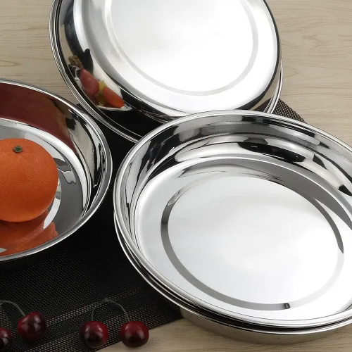 Vista 4 de Kekow Plato llano de acero inoxidable, platos redondos grandes, 10 pulgadas, paquete de 4
