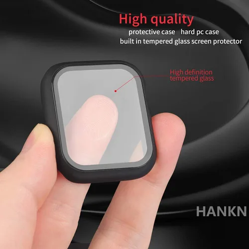 Vista 2 de Estuche duro mate para Apple Watch Series 7 8 9 41mm, protector de pantalla de vidrio templado, estuche con cobertura completa, amortiguador a