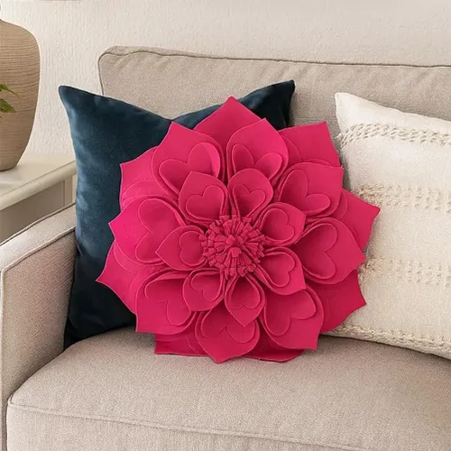 Vista 9 de Fennco Styles Funda de almohada decorativa de pétalos en forma de corazón 3D hecha a mano de 16 pulgadas, redonda, funda de almohada floral