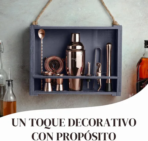 Vista 7 de Conjunto de accesorios para cócteles y bar con soporte de madera rústica