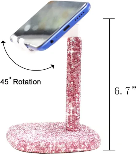 Vista 6 de Soporte de teléfono con cristales brillantes para escritorio, escritorio, soporte para teléfono compatible con todos los teléfonos inteligentes