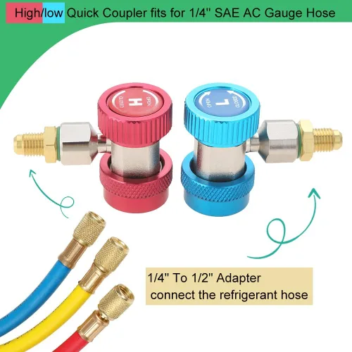 Vista 4 de Mtsoonig R134A - Adaptador de acoplador rápido, R134A R22 R12, AC R134A, acoplador rápido ajustable alto y bajo con R22 R12 R502 a R134A Adaptador