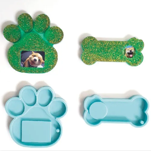 Vista 3 de 1-2 unidades/paquete de colgantes de hueso de perro, molde de silicona con forma de pata de mascota, etiqueta colgante de foto de mascotas, moldes