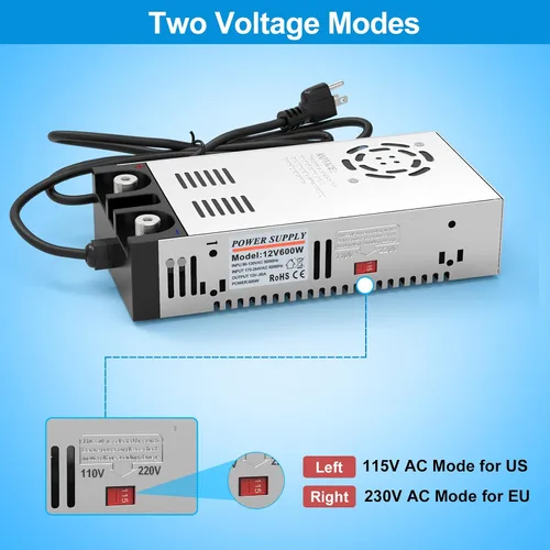Vista 3 de IMAYCC Convertidor de CA a CC Universal 110V/120V a 12V Convertidor Fuente de alimentación de 12V CC (12V-50A-600W)