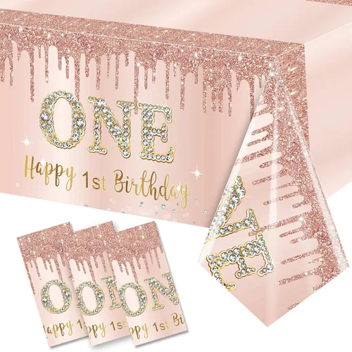 Vista 16 de Pack de 3 manteles de cumpleaños número 70 para mujer, rosado y dorado, mantel de plástico desechable rectangular para fiesta de cumpleaños número