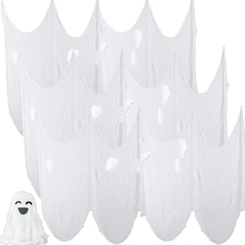 Vista 6 de Paquete de 6 paños espeluznantes de 30 x 72 pulgadas, decoraciones espeluznantes de poliéster de Halloween, tela de gasa aterradora, puertas