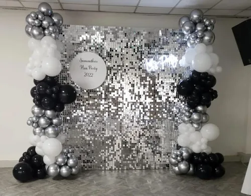 Vista 6 de Fondo de pared brillante – Panel de decoración de 24 piezas Panel de decoración de boda, cumpleaños, aniversario, compromiso y despedida de Negro