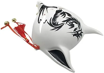 Vista 4 de Kitsune - Máscara de dragón de zorro para Navidad, baile de máscaras, cosplay japonés Kabuki