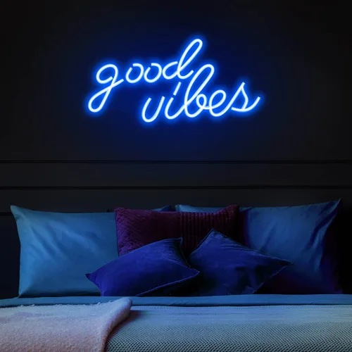 Vista 2 de Olekki Letrero de neón Blue Good Vibes – Letreros LED de neón para decoración de pared, luces de neón para dormitorio, letreros de pared de neón Azul