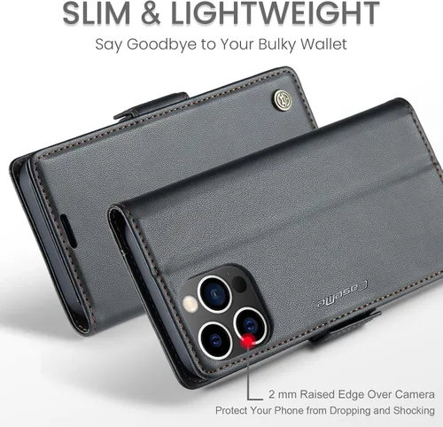 Vista 2 de Funda para iPhone 15 Pro Max, [bloqueo RFID] Funda de piel sintética tipo cartera con tarjetero y soporte para tarjetas, funda a prueba de golpes