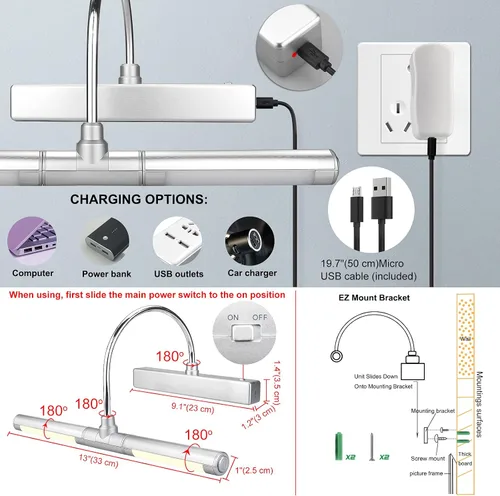 Vista 12 de LUXSWAY - Iluminación LED inalámbrica para marcos de fotos, iluminación recargable para exhibición de arte, clip para cuadros, luces para sobre