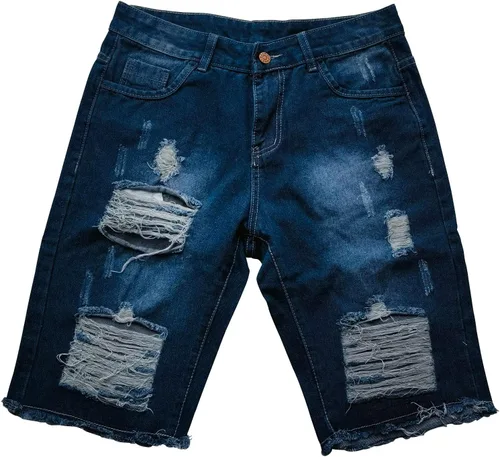 Vista 5 de Pantalones de mezclilla rasgados para hombre, elásticos, lavados, corte clásico, pantalones cortos de mezclilla casuales