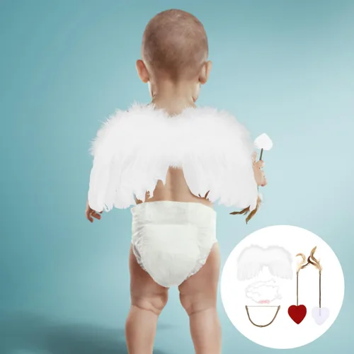 Vista 8 de PRETYZOOM Conjunto de disfraz de ángel para bebé: 4 piezas, incluyendo alas, diadema de halo, arco y flechas