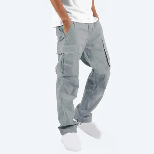 Vista 2 de Pantalones de carga para hombre, pantalones tácticos de senderismo, pantalones holgados de entrenamiento de pierna ancha, elásticos, pantalones