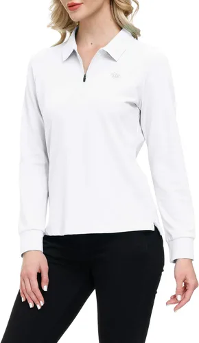 Vista 43 de JINSHI Polo de golf para mujer, de manga larga, con cremallera, deportiva, de secado rápido, atlética, casual, ajustada