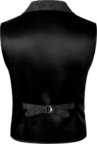 Vista 3 de JEMITOP Chaleco de traje jacquard vintage para hombre Negro