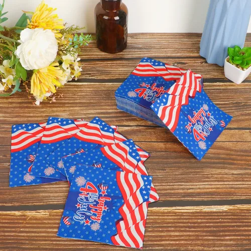 Vista 4 de 100 servilletas de 4 de julio para fiesta del Día de los Caídos, servilletas de papel desechables para el Día de la Independencia