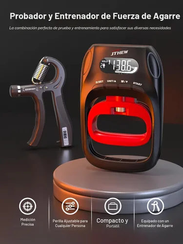 Vista 2 de Probador y entrenador de fuerza de agarre - Dinamometro electrónico de mano de 400lbs/180kg y fortalecedor de agarre con resistencia ajustable