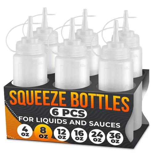 Vista 23 de HYQO Paquete de 10 botellas exprimibles para condimentos, 24 onzas