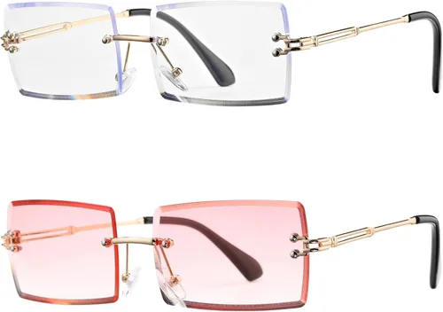Vista 51 de Gafas de sol rectangulares para hombres/mujeres, gafas de sol pequeñas sin montura cuadrada