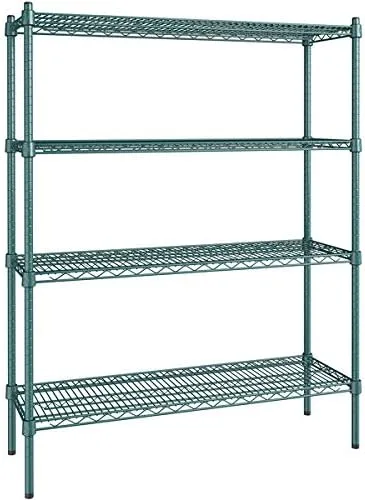 Vista 258 de Kit de 4 estantes de epoxi verde NSF de 21 x 72 pulgadas con postes de 86 pulgadas, estantería de almacenamiento resistente, kit de estantería