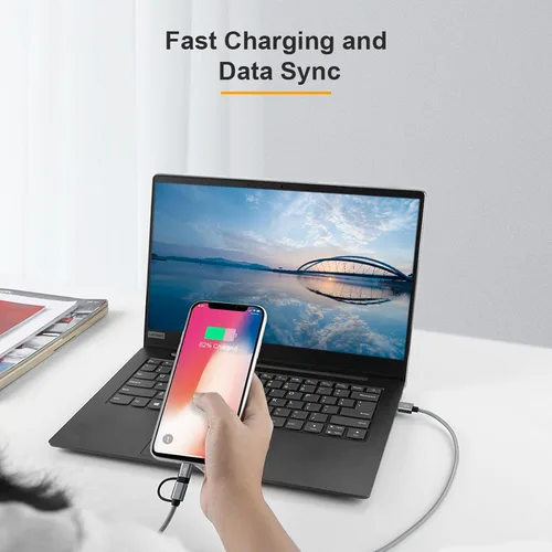 Vista 4 de [Certificación Apple MFi] 2-en-1 Lightning Cable de carga a USB con sincronización de datos, Lightning Micro USB 2-en-1 para iPhone 6 6S 6Plus iPad