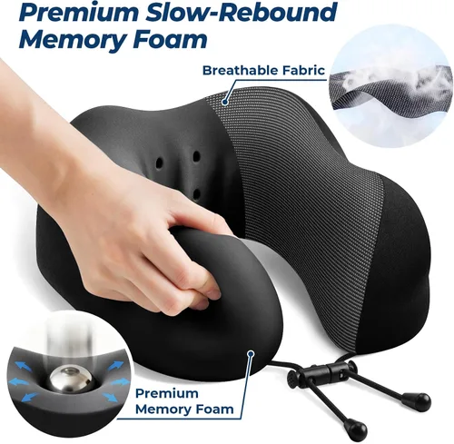 Vista 3 de ExploreBliss Almohada de viaje, almohadas de viaje para dormir en avión, almohada cervical de avión, juego de almohada de espuma viscoelástica