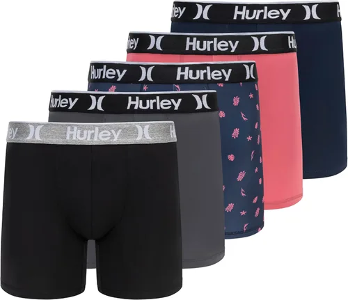 Vista 7 de Hurley calzoncillos tipo bóxer elásticos para hombre, paquete de 5 Combo de helecho de carbón
