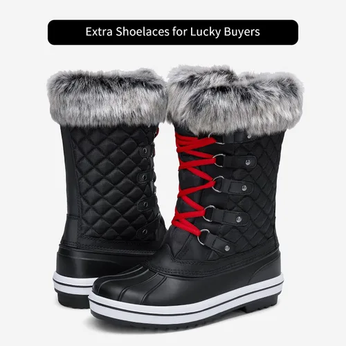 Vista 8 de VEPOSE Botas de nieve impermeables para mujer Calzado a media pantorrilla de agujetas con pieles