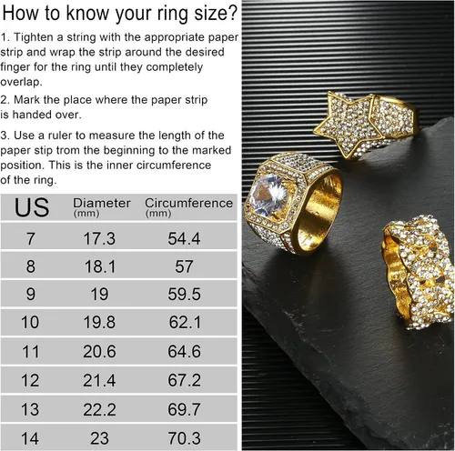 Vista 7 de Sanfenly Anillo helado para hombre, chapado en oro de 14 quilates, anillo meñique con diamantes de alta calidad, con circonita cúbica, signo