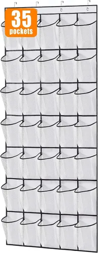 Vista 13 de MISSLO Organizador de zapatos colgante con 28 bolsillos grandes para colgar sobre la puerta, zapatero para puerta de armario, soporte de zapatos