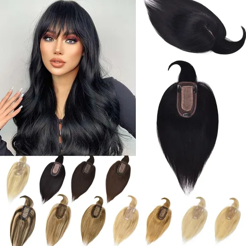 Vista 28 de Toppers de cabello humano real para mujeres con cabello delgado, 6 pulgadas, marrón oscuro