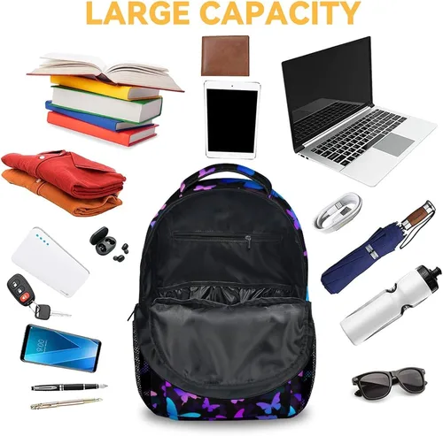 Vista 5 de Mochila de mariposa para niñas y niños, mochila de 16 pulgadas para niños y estudiantes, mochilas escolares de gran capacidad para niños