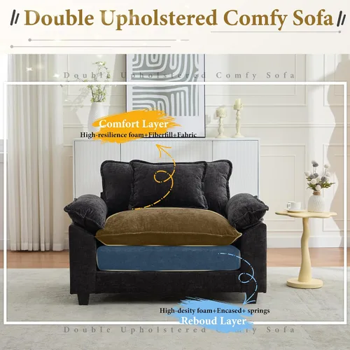 Vista 3 de URRED - Sofá seccional modular tipo nube, cómodo sofá cama de chenilla moderna con asientos profundos y otomán/almohadas para sala de estar