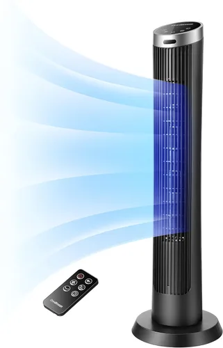 Vista 7 de OmniBreeze Ventilador de torre eléctrico manual, de 28 pulgadas, 3 velocidades con oscilación, control mecánico, ventiladores de piso sin aspas