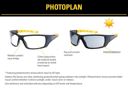 Vista 5 de CAT PHOTOPLAN - Gafas de seguridad fotocromáticas para hombres y mujeres, ANSI Z87.1, protección UV400, antiniebla, resistentes a los arañazos
