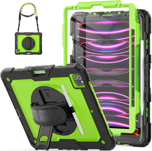 Vista 14 de HXCASEAC - Funda para iPad mini 7 (A17 Pro) / iPad mini 6 de 8,3 pulgadas, a prueba de golpes Pencil Holder Hand Strap Screen Protector