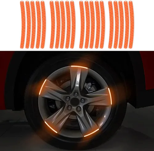 Vista 9 de 20 piezas de calcomanías reflectantes para cubo de rueda de automóvil, calcomanías reflectantes de seguridad nocturna para automóviles, motocicletas
