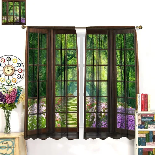 Vista 117 de Cortinas de paisaje, ventana 3D, primavera, bosque, vida silvestre, paisajes de naturaleza, dormitorio, sala de estar, cortinas térmicas opacas de 2