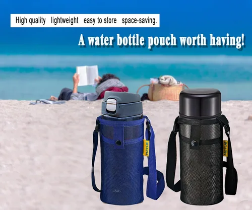 Vista 2 de 2 soportes para botellas de agua con correa, de alta calidad, fácil de limpiar, bolsa ligera para botella de agua con bolsillo para senderismo