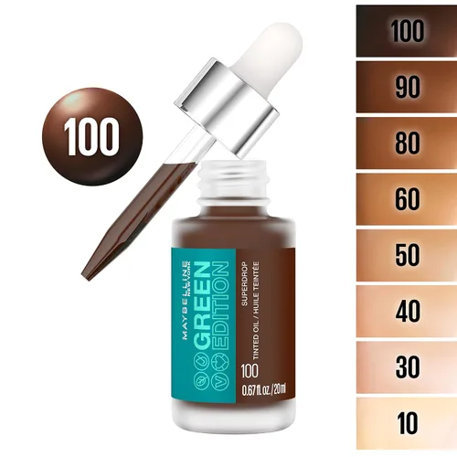 Vista 3 de Maybelline Green Edition Superdrop - Base de maquillaje de base de aceite tintado, base de cobertura natural ajustable formulada con aceite de 100