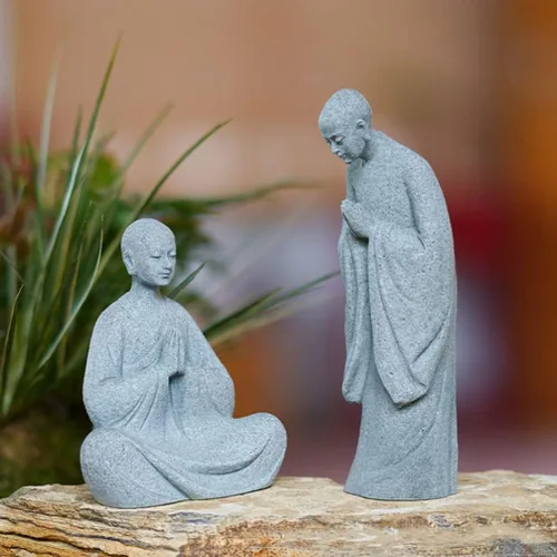 Vista 3 de Happyyami Bonsái - 2 figuras de monje de piedra, estatuas de Buda zen, esculturas de monje de pie para paisaje al aire libre, decoración de jardín