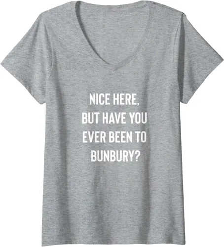 Vista 7 de Camiseta con cuello en V Nice Here But Have You Ever Been To Bunbury, Negro
