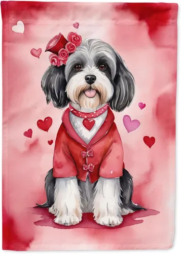 Vista 111 de Caroline's Treasures DAC5252GF Affenpinscher - Bandera de jardín con texto en inglés "My Valentine", bandera decorativa para patio exterior, patio