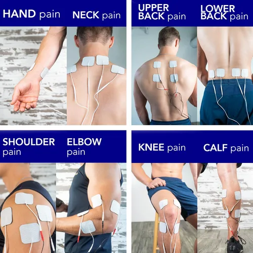 Vista 7 de Roscoe Medical Unidad TENS y estimulador muscular EMS, 16 electrodos incluidos, máquina TENS OTC de 4 canales para aliviar el dolor de espalda