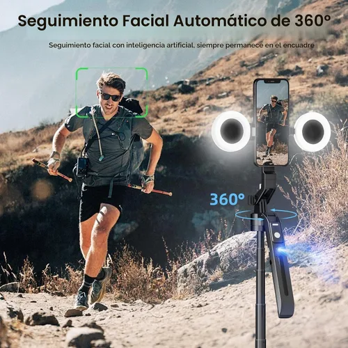 Vista 2 de Trípode para selfie de seguimiento automático de 70.9 pulgadas para iPhone y Android con luces, sin aplicación, trípode de rotación de 360° que