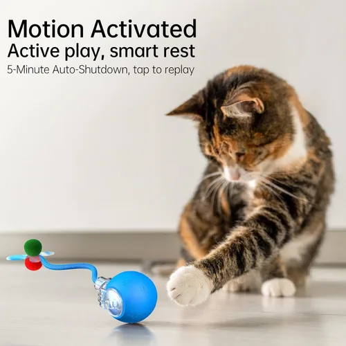 Vista 5 de Pelota de juguete interactiva para gatos, juguete inteligente con cola brillante, alivio del aburrimiento activado por movimiento para gatos