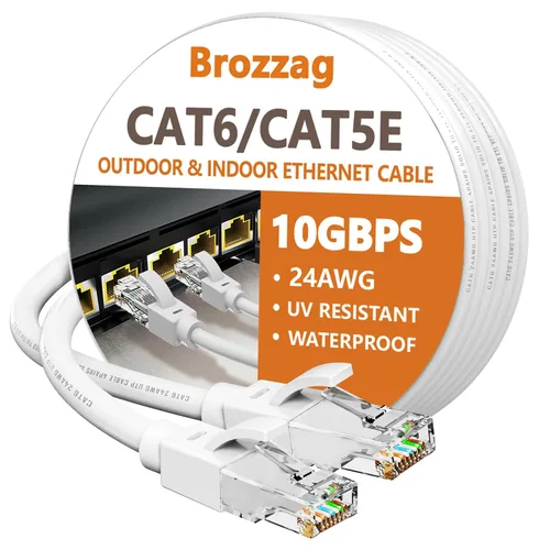 Vista 12 de Cable Ethernet de 10 pies para Cat6/Cat5E, 10 Gbps compatible con Cat8/Cat7, cable de red 24AWG para interiores y exteriores, entierro directo