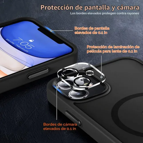 Vista 5 de MOCCA Funda magnética a prueba de golpes para iPhone 11, color negro A-Negro