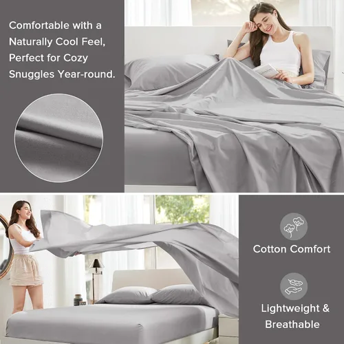 Vista 3 de Comfort Spaces Juego de sábanas 100% algodón transpirable, ligero, suave, con bolsillo elástico de 14 pulgadas que se adapta a colchones de hasta 16